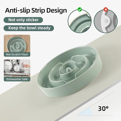 Havniva Ceramic Slow Feeder Dog Bowls, 1.2 Cups Dog Bowl Slow Feeding for Small and Medium Breed, 7.3inch Puzzle Dog Food Bowl Slow Feeder Non-Slip Anti-Gulping and Anti-Choking Reduces Bloating - color: 1 x Light Green-A, size: 7.3inch