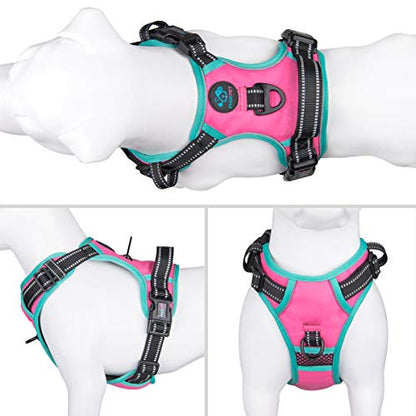 PHOEPET 2019 Upgraded No Pull Dog Harness, Reflective Adjustable Vest, with a Training Handle + 2 Metal Leash Hooks+ 3 Snap Buckles +4 Slide Buckles(XS, Pink) - color: Pink, size: Extra Small