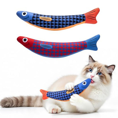 PetBusy Cat Toys with[5000mg A+Natural Catnip &Silvervine] [Baby Grade] Interactive Soft Chew Kicker Cat Toys for Indoor Cats & Kittens, [Crinkle &Bell] Fish Sound Toy, Drives Bored Cat Crazy with Fun - color: Blue+Red