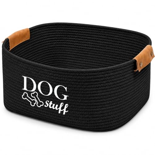Geyecete Square Dog toy basket storage Cotton Rope Storage Basket Pet/Pet Toy And Accessory Storage Bin Doy Toy Box-Black - color: Black