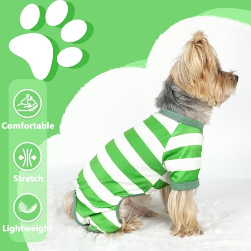 Dog Pajamas, Stretchy Puppy Jammies Onesie, Comfy Doggie Striped Pjs, Lightweight Soft Puppy Outfit, Dogs Clothes for Small Size Girl Boy(Green,XS) - color: Green, size: X-Small (Chest 12.2 in)