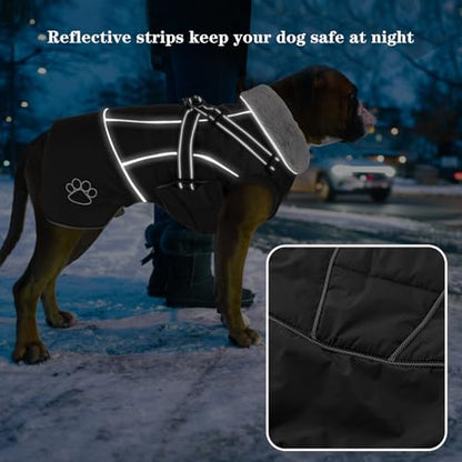 Dog Jacket Waterproof Dog Coat with Harness Built in, Christmas Puppy Winter Coat Reflective Turtleneck Puffer Snow Jackets for Small Medium Large Dogs - color: Black, size: Large