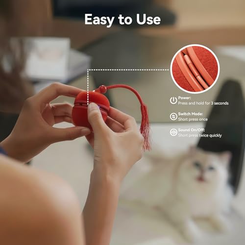Cheerble 2 in 1 Interactive Cat Toys for Indoor Cats - Wicked Ball Duo2 Automatic Cat Toy, Dual Interchangeable Shells, Electric Cat Toy Ball with Chirping Sounds, Rechargeable Moving Kitten Toys, Red - color: Red