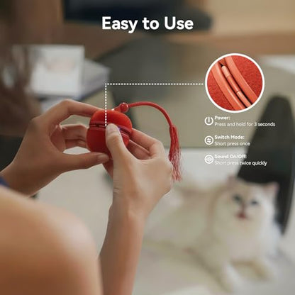 Cheerble 2 in 1 Interactive Cat Toys for Indoor Cats - Wicked Ball Duo2 Automatic Cat Toy, Dual Interchangeable Shells, Electric Cat Toy Ball with Chirping Sounds, Rechargeable Moving Kitten Toys, Red - color: Red