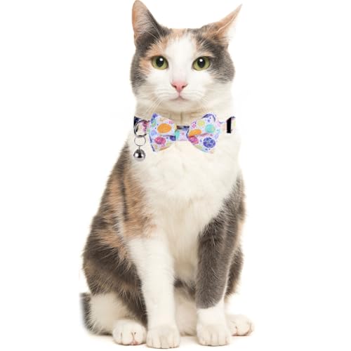 Easter Cat Collar Breakaway with Bow Tie and Bell for Kitty Adjustable Safety Easter Egg Bunny - color: Easter-bow-2