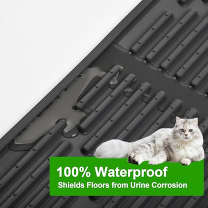 Gosmol Cat Litter Mat XXL 38" x 25" Extra Large Waterproof Trapping Mat with Raised Points, Easy Clean Litter Mat, Non-Slip Silicone Cat Mats for Litter Boxes & Floor-Black - color: Black