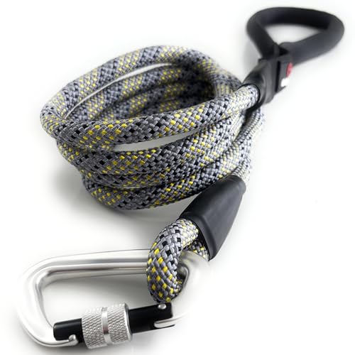 Heavy Duty Dog Leash with 1100LB Rated Locking Carabiner – 6FT Climbing-Inspired Reflective Rope Leash for Large & Medium Dogs that Pull – Padded Handle (Grey) - color: Grey