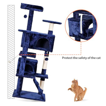 Nova Microdermabrasion 54 in Cat Tree Tower for Indoor Cats Multi-Level Cat Condo Cat Bed Furniture with Scratching Post Kittens Activity Center - color: Blue