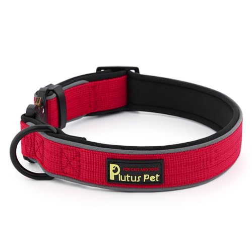 Plutus Pet Tactical Dog Collar, Reflective, Adjustable Heavy Duty Dog Collar, Soft Padded and Comfortable, for Small Medium and Large Dogs (Red, M) - color: Red, size: M