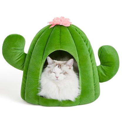 VETRESKA Cactus Cat Beds for Indoor Cats - Warm Cat House Pet Bed for Large Cat or Small Dog, Animal Cave Cat Tent Kitten Bed with Removable Washable Cushion