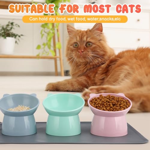 3 Pcs Elevated Cat Bowls 15° Raised Cat Bowl with Silicone Mat Whisker Friendly Anti Vomiting Cats Elevated Food and Water Bowls for Indoor Cats Kittens - color: Pink, Blue, Green