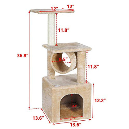 36 Inches Cat Activity Tree Tower Cat House Furniture with Condos Platform Tunnel Scratching Posts for Kittens Multi-Level