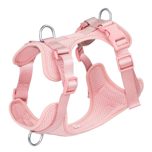 Dog Harness Medium Sized, Pet Vest with Front Clip, Adjustable Puppy Harness with 3 Fast Release Buckles[Easy to Put on & Take Off] (Pink, XS) - color: Pink, size: XS: Neck=10"-14"/Chest=11"-19"