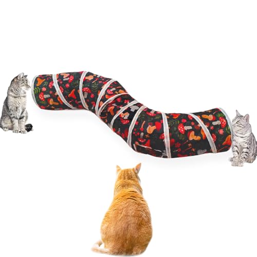 Cat Tunnel Tube Toys，Tunnels for Indoor Cats, Collapsible Interactive Toy with Balls for Rabbits, Kittens, Ferrets, Puppy (S - 2 Way Mushroom) - color: S - 2 Way Mushroom