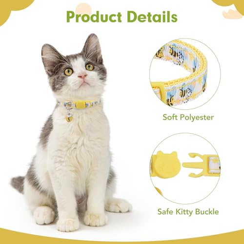 BINGPET Breakaway Cat Collar with Bell, 3 Pack Cat Collars for Girl Cats, Cute Kitty Collars Accessories with Butterfly & Flower & Bee - color: Flower Garden-3pcs