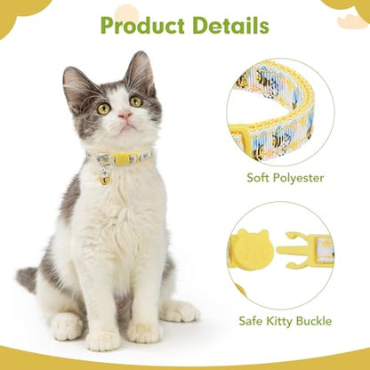 BINGPET Breakaway Cat Collar with Bell, 3 Pack Cat Collars for Girl Cats, Cute Kitty Collars Accessories with Butterfly & Flower & Bee - color: Flower Garden-3pcs
