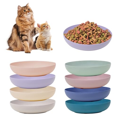 [8 Pack] Cat Dishes Whisker Friendly, Shallow Wide Pet Food and Water Bowl, Durable Wheat Straw Cat Bowls for Indoor Outdoor Cats - color: 8 color