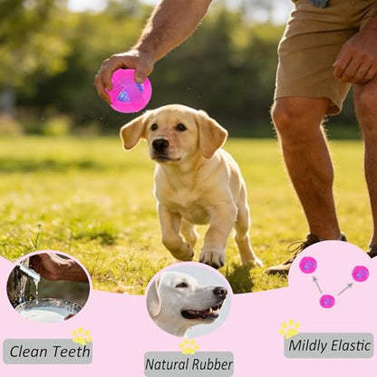 Dog Ball Toy for Chewing and Treat Dispensing - Tough Rubber Puppy Chew Toys Interactive Puzzle Balls for Teething & Slow Feeding, 3.5 Inch (Pink) - color: Pink