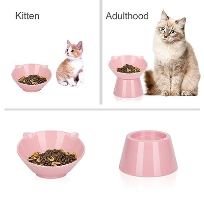 Detachable Elevated Cat Bowls, 15° Tilted Raised Cat Food Bowl Anti-Vomiting,Whisker Friendly, Adjustable Pet Dishes Extra Wide for Protecting Spine, Adult Kitten (Pink - color: Pink