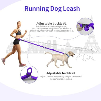 Hands Free Dog Leash by Kazazoo, Adjustable 6-9 FT Waist & Crossbody Leash with Quick Off Buckle, Reflective Stitches for Walking, Jogging,Medium to Large Dogs & Puppies Purple-L - color: Purple, size: L
