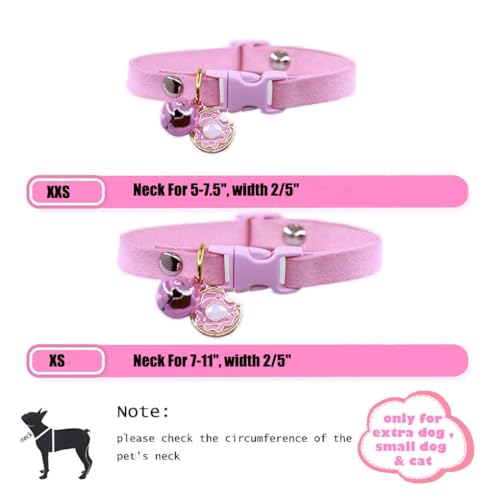 Pink Puppy Collar with Bell, XXS Dog Collar Girls, Cute Cat Collars with Bell for XXS Xs Small Tiny Female Dogs Pet Kitten Animal, XXSmall - color: Pink