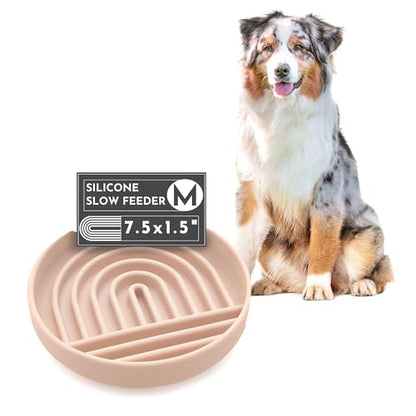 Should We Go? Slow Feeder for Dogs & Puppies, The Slowdown Bowl Silicone Slow Eating, Modern Lick Mat Design, Reduces Gulping, Fits 2 Cups, 7.5” Across x 1.5” Tall, Mealtime Challenge, Medium-Tan - color: Tan - Rainbow Design, size: Medium (7.5” Across x