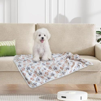 1 Pack 3 Small Puppy Blankets Super Soft Warm Sleep Mat Fluffy Premium Fleece Pet Blanket Flannel Throw for Dog Puppy Cat - White Paw Print Small(23"x15") - color: White-paw(pack of 3), size: Small(23"x15")