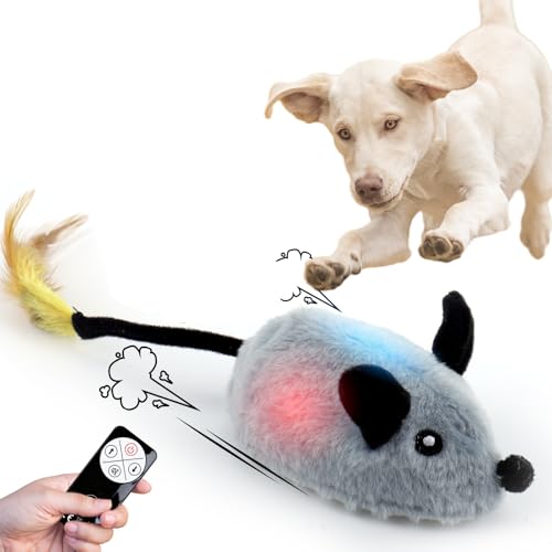 BABORUI Interactive Dog Toys Mouse, Remote Control Escaping Mice Squeaky Dog Toy with Lights & Auto-Turn, Rechargeable Moving Dog Toys for Small/Medium/Large Dogs & Cats(Grey) - color: Remote Control