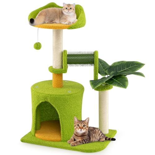 PETSITE Palm Cute Cat Tree, 31 Inches Tall with Sisal Scratching Posts, Condo, Dangling Ball, and Self Groomer, Ideal for Indoor Small & Medium Cats (19 x 13 x 31 inches) - size: 19 x 13 x 31 inches