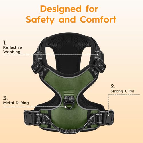 No Pull Dog Harness, No Chock Reflective Adjustable Soft Padded Pet Vest with Easy Control Handle, Easy Wearing with Stylish, Reinforced Knot, 2 Buckles - color: Army Green, size: X-Small