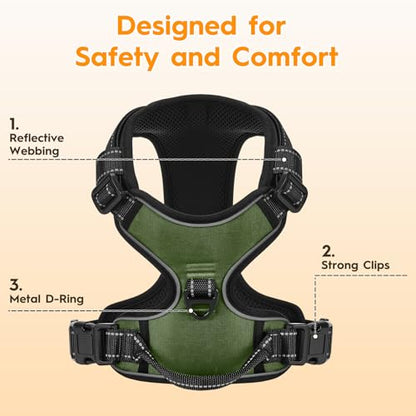 No Pull Dog Harness, No Chock Reflective Adjustable Soft Padded Pet Vest with Easy Control Handle, Easy Wearing with Stylish, Reinforced Knot, 2 Buckles - color: Army Green, size: X-Small