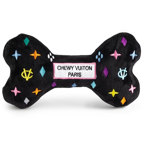 Haute Diggity Dog Chewy Vuiton Bone Plush Squeaky Dog Toy, Soft Durable Designer-Inspired Stuffed Puppy Chew Toys for Small, Medium & Large Dogs, Machine-Washable (Black Monogram) XL - color: Black Bone, size: X-Large