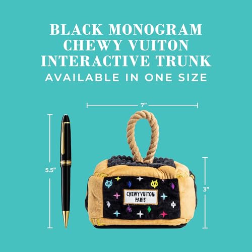 Haute Diggity Dog Chewy Vuiton Trunk Puzzle with 3 Plush Squeaky Dog Toys, Soft Durable Designer-Inspired Stuffed Puppy Chew Toys for Small & Medium Dogs, Machine-Washable (Black Monogram) One Size - color: Black Trunk, size: One Size