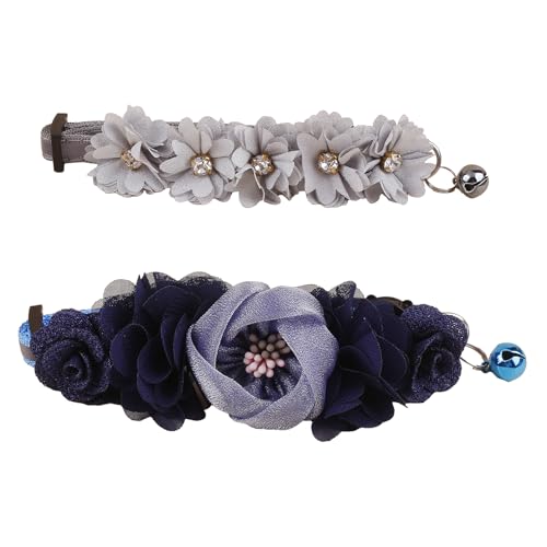2 Pack Cat Collar Pink Floral with Bell and Removable Flower Bowtie Breakaway Adjustable Cat Collar for Girl Kitten Puppy Small Cats Dogs Daily Decoration (XQ10-2) - color: XQ10-2