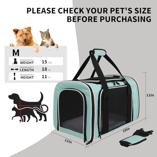 Cat Dog Carriers Soft-Sided, Pet Travel Carrier for Small Cats Dogs Under to15lbs, Soft-Solid Collapsible Carrier,(Medium,Green) - color: green, size: 17.0"L x 11.0"W x 11.0"H