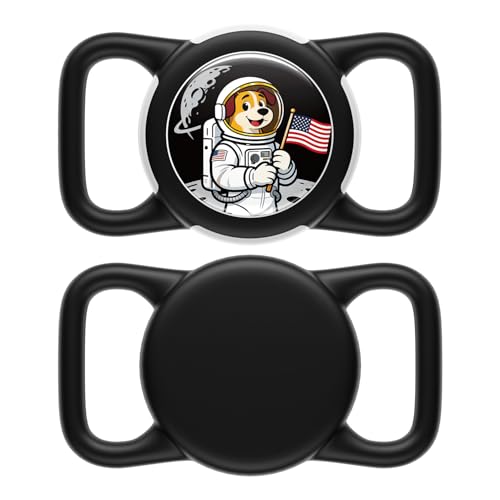 Dog AirTag Holder for Dog Collar, Soft Silicone Slide-On Case for Apple AirTag, No-Dangle Quiet Protective Holder with Eye-Catching Pet Character Designs, Black-Astronaut - color: Black-Astronaut, size: Regular