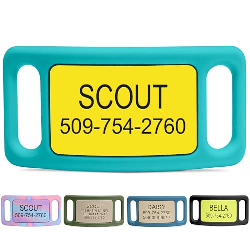 GoTags Active Silent Dog Tag, Personalized Engraved Silicone and Cat Name Pet ID Tags, Soundless Quiet Slide On Nameplate for Collars, No More Jingling Tags (Mango Surf, Large) - color: Active Mango Surf, size: Large (Pack of 1)