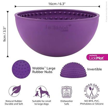 LICKIMAT Wobble, Dog Slow Feeder Bowl Lick Mat, Boredom Anxiety Reducer; Perfect for Food, Treats, Yogurt, or Peanut Butter. Fun Alternative to a Slow Feed Dog Bowl, Purple - color: Purple