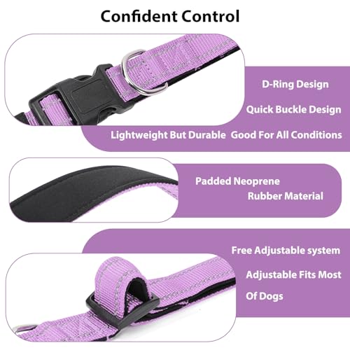 Reflective Dog Collar Padded with Soft Neoprene Breathable Quick Release Basic Dog Collars for Puppy Small Dogs Lavender - color: Lavender, size: XS:width 5/8"neck 8-10.5"