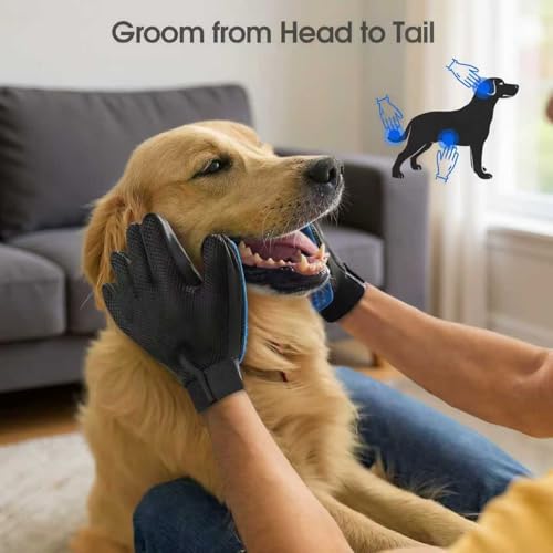 CealumVita Deshedding Glove and Cat Steam Brush,cat grooming set，pet hair removal tool ，with Massage for Dogs and Cats Grooming (Beige spray cmb+gloves-1pair) - color: Beige spray cmb+gloves-1pair