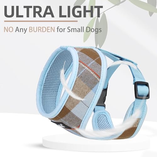 PUPTECK Soft Mesh Dog Harness and Leash Set Pet Puppy Cat Comfort Padded Vest No Pull Harnesses, Blue&Brown, XS - color: Blue&Brown, size: XS (NECK: 10", CHEST: 10"-14")