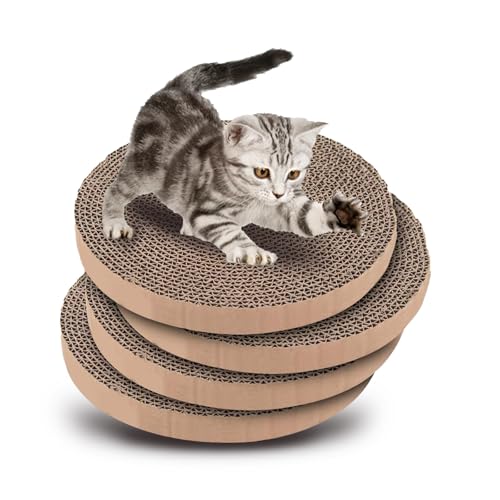 Extra Large Round Cat Scratcher Refill Pads - 15.7 Inch Diameter, 1 Inch Thick, Cardboard Scratching Board Replacement for Cats, 4 Pack - color: 4-Pack Refills