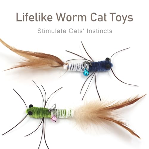 Insect Cat Toys with Feather - 6 Pieces Cat Worm Toy Refills, Cat Toy Wand Attachments, Worm Cat Toys, Interactive Toys for Indoor Cats Kittens - size: Feather Tails