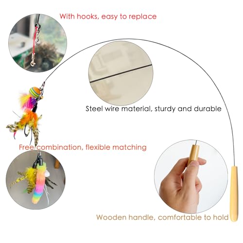 Interactive Cat Wand Toy Complete Set with Pole and 9 Feather Refills Teaser Toy for Indoor Cats Play & Exercise (9 Pcs C) - color: 9 Pcs C