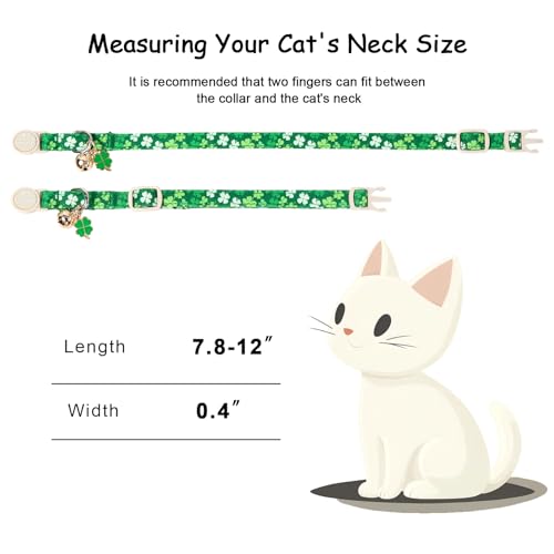 2 Pack St. Patrick’s Day Cat Collars - Breakaway Cat Collar with Bell, Lucky Clover Pendant, Adjustable Cute Green Bold Shamrock Kitten Collars for Boy Girl Cats - color: Bold Lucky Shamrock