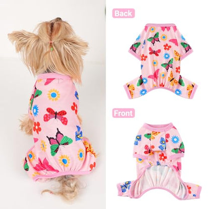 Dog Pajamas Small Sized Dogs Stretchable Summer Dog Clothes Pjs 4 Legs Girl Boy Cute Soft Puppy Outfits Doggie Cat Jammies Jumpsuit Sleeper for Pet, Butterfly, L - color: Butterfly, size: Large (Chest 17in )