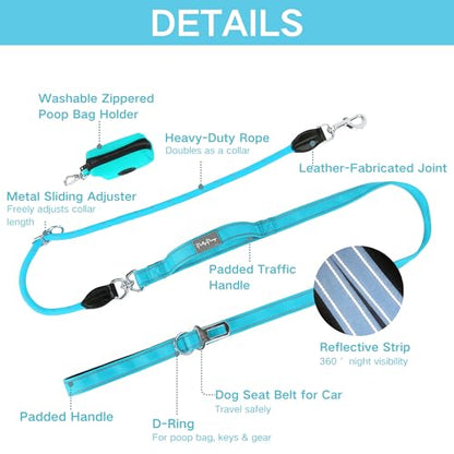 6FT Heavy Duty Dog Leash for Small Medium Large Dogs, Tangle Free Reflective Dog Training Leash with Double Handle, Seat Belt Buckle & Poop Bag Holder (Blue) - color: Blue, size: 6FT