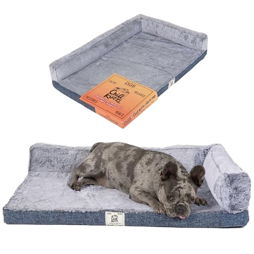 Dog Gone Smart Chill Kuzzi Dual Bolster Crate Pad - Washable Dog Bed Infused with Far Infrared Rays (FIR) - Supportive Plush Cushion for Crates, Travel, and Recovery - Slate Blue, Large 22 x 35 Inches - color: Slate Blue, size: 22" x 35"