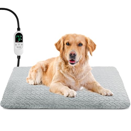 Pet Heating Pad for Cats Dogs, Heated Dog Bed Indoor Dog Heating Pad with Chew Resistant Steel Cord, 12 Level Timer and Temperature Heated Pet Bed Electric Warming Blanket (28''x18'') - size: 28" x 18"