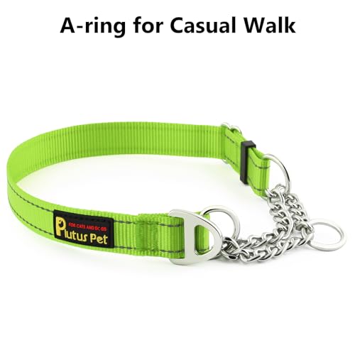 Plutus Pet Martingale Dog Collar with Stainless Steel Chain and Reflective Nylon, Adjustable No Pull Training Collar, for Small Medium, and Large Dogs, Lime Green, S - color: Lime Green, size: Small
